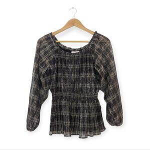 NWT Knox Rose Black Gold Shine Stripe Long Sleeve Blouse